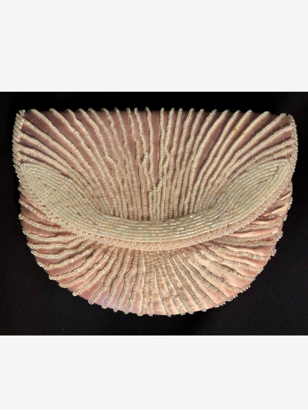 Vintage Pink Hand Beaded Shell-Style Clutch & Shoulder Chain Made In Macau